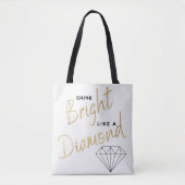 Shine Bright Diamond Script Zwart Wit Faux Gold Tote Bag (Voorkant)