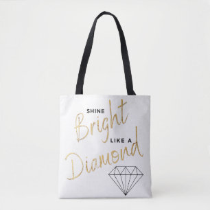Shine Bright Diamond Script Zwart Wit Faux Gold Tote Bag