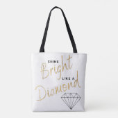 Shine Bright Diamond Script Zwart Wit Faux Gold Tote Bag (Achterkant)
