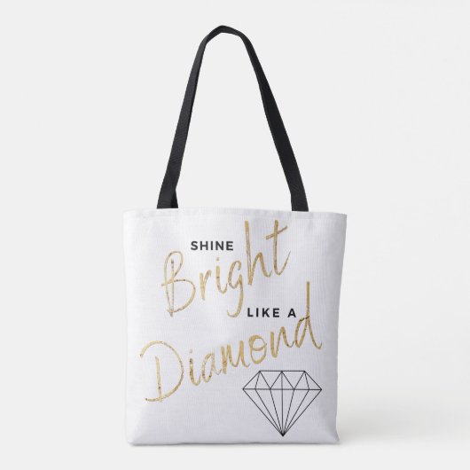 Shine Bright Diamond Script Zwart Wit Faux Gold Tote Bag (Achterkant)