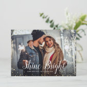Shine Bright | Glitz faux glitter foto overlay Feestdagenkaart (Staand voorkant)