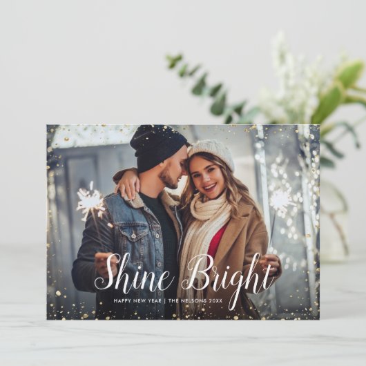 Shine Bright | Glitz faux glitter foto overlay Feestdagenkaart (Staand voorkant)