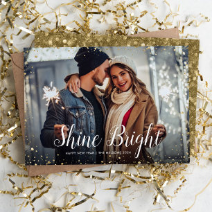 Shine Bright Glitz faux glitter foto overlay Feestdagenkaart