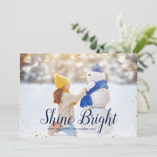 Shine Bright | Glitz faux glitter foto overlay Feestdagenkaart (Staand voorkant)