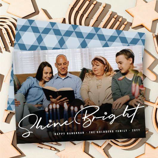 Shine Bright Handschrift Script Hanukkah Photo Feestdagenkaart