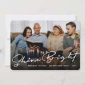 Shine Bright Handschrift Script Hanukkah Photo Feestdagenkaart (Voorkant)