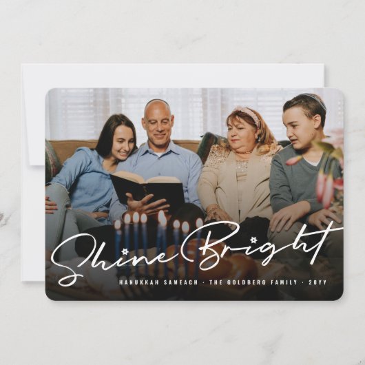 Shine Bright Handschrift Script Hanukkah Photo Feestdagenkaart (Voorkant)