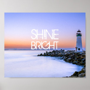Shine Bright Lighthouse pasta Sunset Rocky Beach Poster
