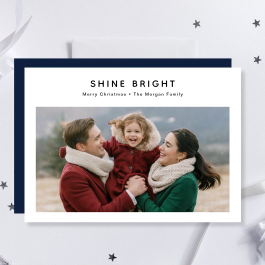 Shine Bright Moderne Minimalistische Kerstfoto Feestdagenkaart