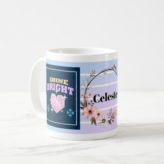 Shine Bright – Personalized Floral Inspirational M Koffiemok (Voorkant links)