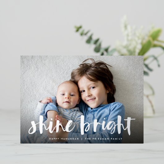 Shine Bright | Volledige foto Hanukkah Silver Folie Feestdagenkaart (Staand Voorkant)
