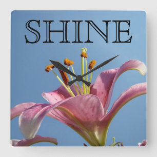 SHINE cadeaus Roze Lelie Bloemen Blauwe Lucht Insp Vierkante Klok