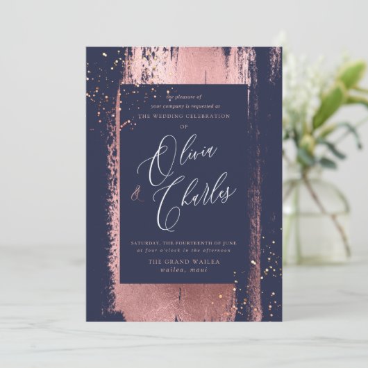 Shine, Faux Metallic Roos Gold Brush Stroke Kaart (Staand voorkant)