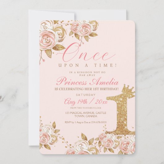 Shine Gold Princess eerste verjaardagsfeestje Kaart (Voorkant)