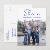 Shine Happy Hanukkah Blue Photo Holiday Briefkaart (Voorkant / Achterkant)