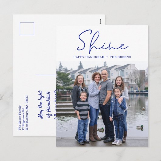 Shine Happy Hanukkah Blue Photo Holiday Briefkaart (Voorkant / Achterkant)