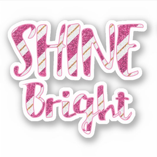 Shine Helder Roze Faux Glitter Gestreept Sticker (Voorkant)