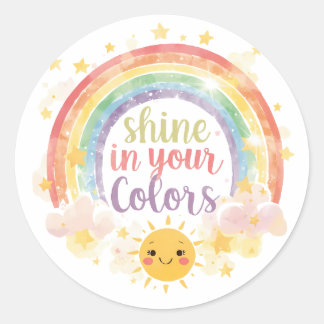 Shine in Your Colours Rainbow Quote Pride Art Ronde Sticker