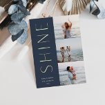 Shine On | Modern 3 Photo Collage Hanukkah Folie Feestdagenkaart<br><div class="desc">A chic and elegant Hanukkah card design featuring three photos aligned at the right in a vertical layout. "Shine" appears alongside your photo in modern gold foil type. Personalize with your family name and custom Hanukkah greeting beneath for the perfect finishing touch to these cool minimalist holiday photo cards.</div>