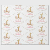 Shine Pink Gold Crown Princess 1e verjaardagsfeest Cadeaupapier (Vlak)