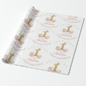 Shine Pink Gold Crown Princess 1e verjaardagsfeest Cadeaupapier (Uitgerold)
