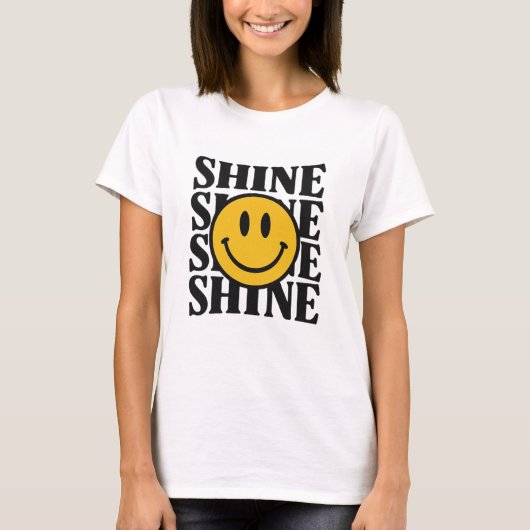 SHINE Retro Smiley Face Bold Typography T-Shirt (Voorkant)