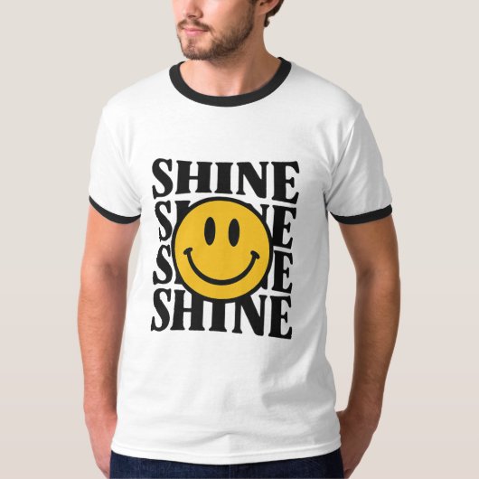 SHINE Retro Smiley Face Bold Typography T-Shirt (Voorkant)