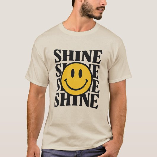 SHINE Retro Smiley Face Bold Typography T-Shirt (Voorkant)