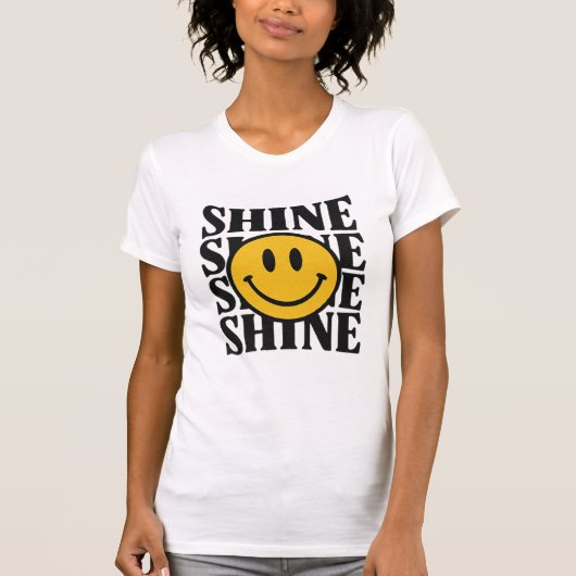 SHINE Retro Smiley Face Bold Typography T-Shirt (Voorkant)
