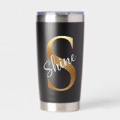 Shine S, Black Insulated Tumbler, Gold Monogram Geïsoleerde Drinkbeker (Voorkant)