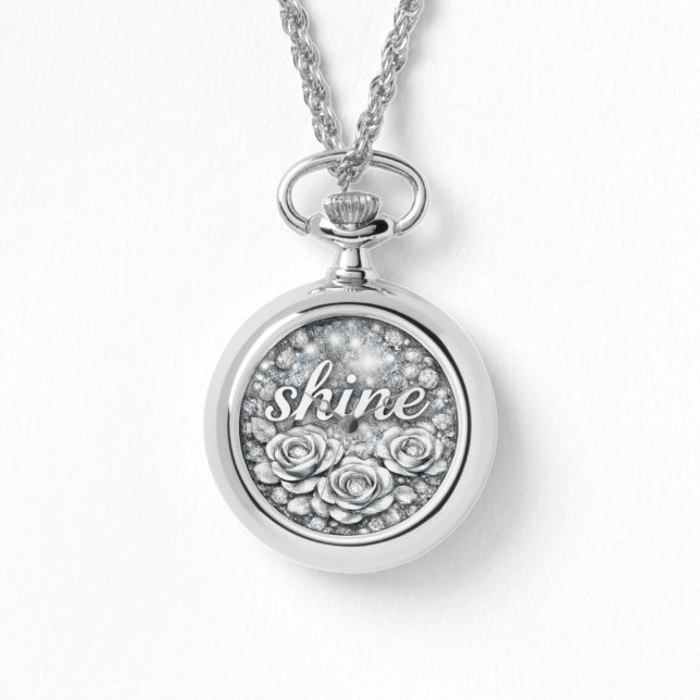 Shine Silver Floral Necklace Horloge (Voorkant)
