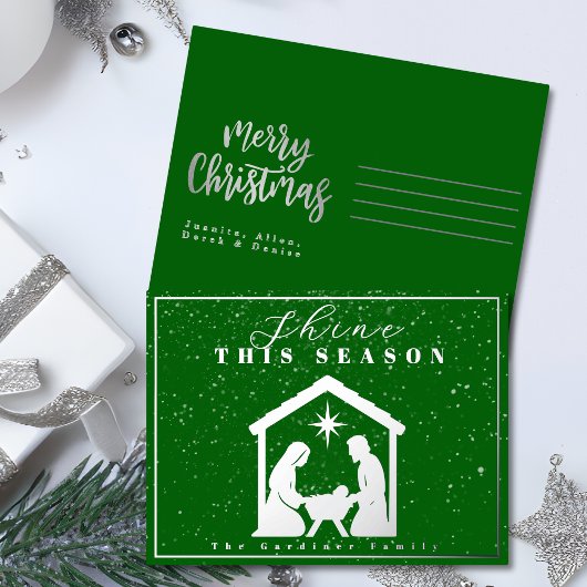 Shine This Season Kerstmisgroen Zilver Folie Feestdagen Briefkaart