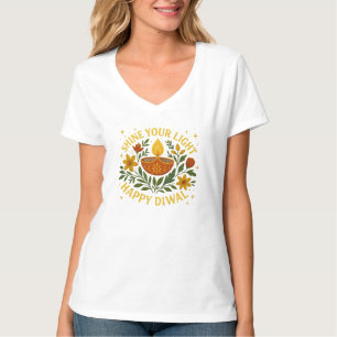 Shine Your Light Happy Diwali Dames V-hals T-shirt