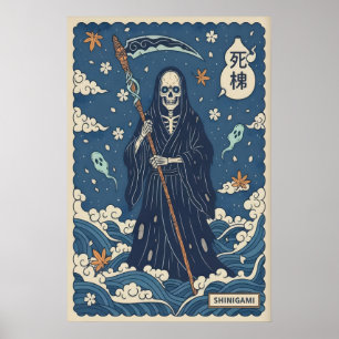Shinigami-kunstprint Japanse Grim Reaper, Donker Poster