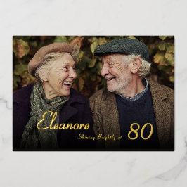 Shining Bright Female 80th Photo Birthday Folie Uitnodiging