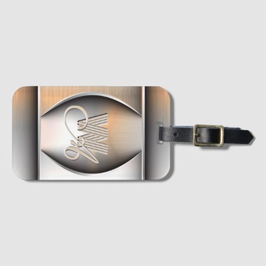 Shining Brushed Steel Monogram Bagagelabel (Voorkant (horizontaal))