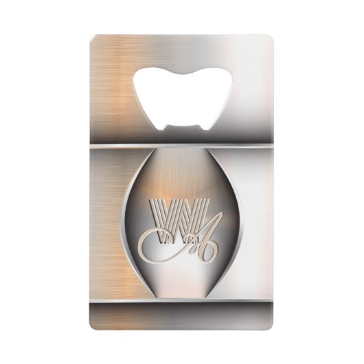 Shining Brushed Steel Monogram Creditkaart Flessenopener (Voorkant)