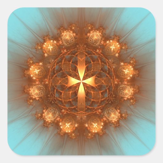 Shining Cross Mandala Vierkante Sticker (Voorkant)