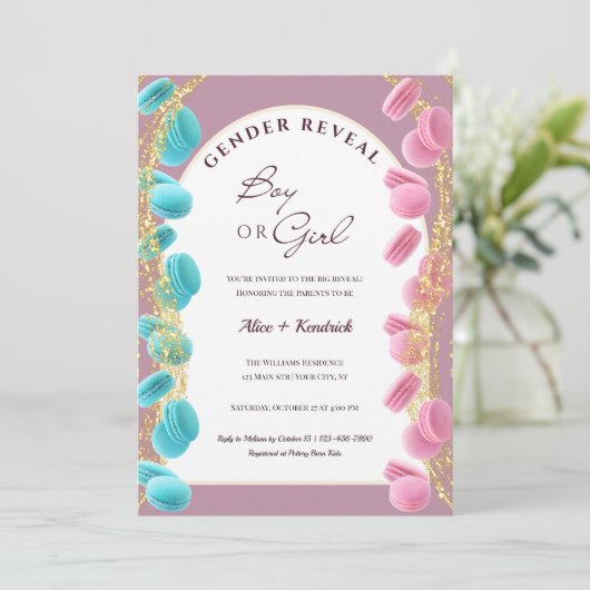 Shining Dusty Pink and Blue Macarons Geslacht onth Kaart (Staand voorkant)