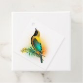 Shining Fantasy Yellow en Turquoise Bird Bedankjes Labels (In situ)