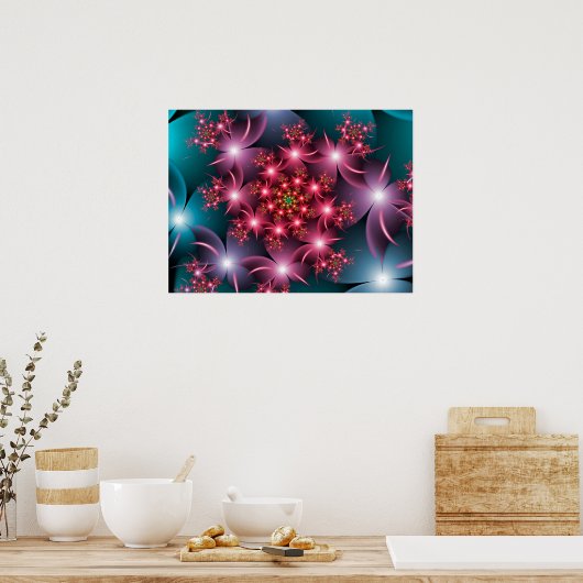Shining Flowers Spiral Fractal Art Poster (Keuken)