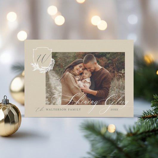 Shining Glory Winter Garland Monogram Crest Foto Feestdagenkaart