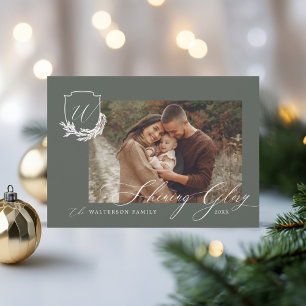 Shining Glory Winter Garland Monogram Crest Foto Feestdagenkaart