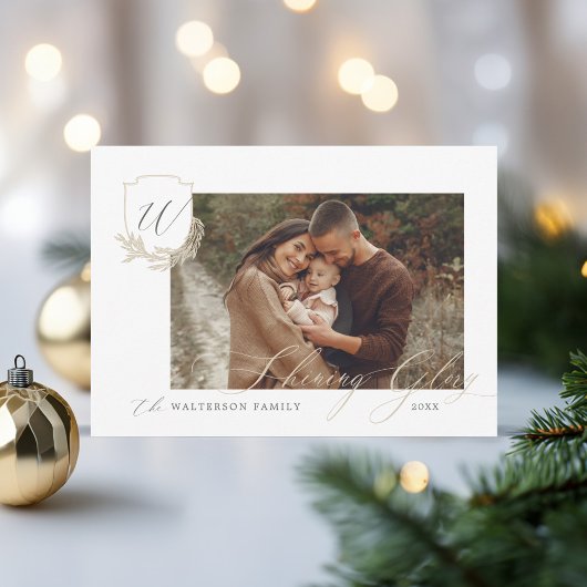 Shining Glory Winter Garland Monogram Crest Foto Feestdagenkaart