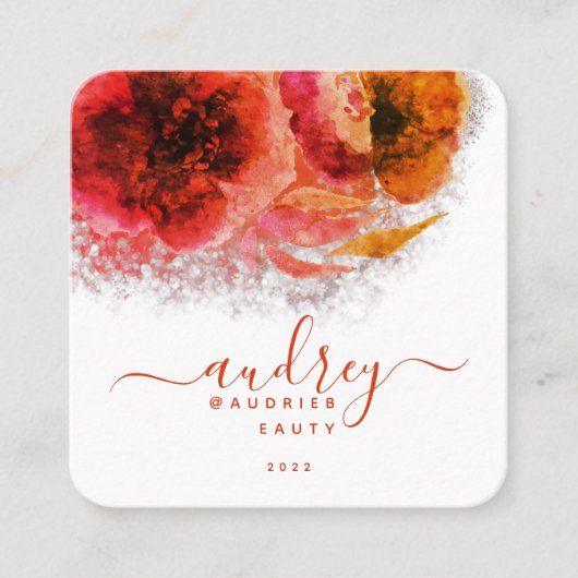 Shining Gold Floral Script Signature Monogram Vierkante Visitekaartje (Voorkant)