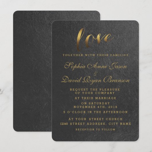 Shining Gold Foil Love Black Weddenite Kaart (Voorkant / Achterkant)