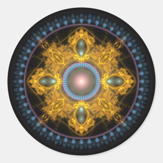 Shining golden Round Mandala Ronde Sticker (Voorkant)