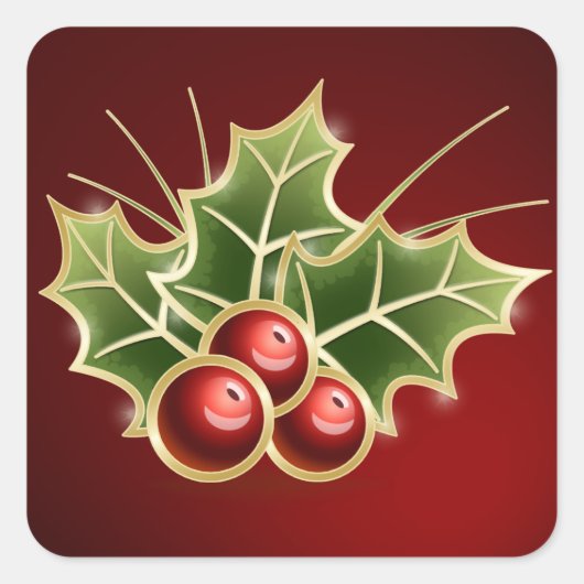 Shining Holly Berry-kerstdesign Vierkante Sticker (Voorkant)