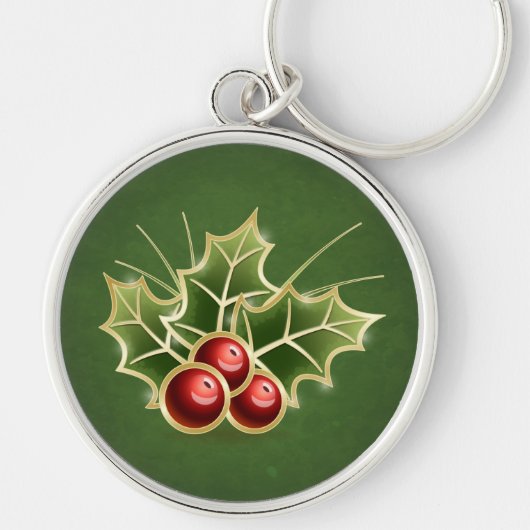 Shining Holly Berry-kerstgroen Sleutelhanger (Voorkant)