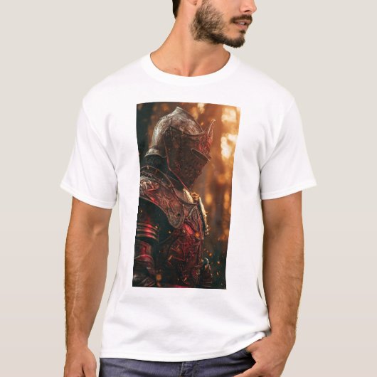 Shining Knight in Red Armor Middeleeuwse Fantasy T T-shirt (Voorkant)